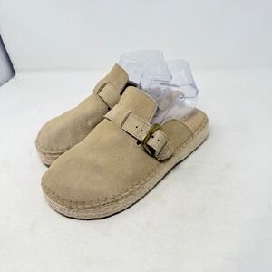 Haute Hippie Style Suede Espadrille Mules Tan 10M Buckle Platform Clogs Boho